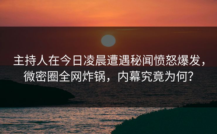 主持人在今日凌晨遭遇秘闻愤怒爆发，微密圈全网炸锅，内幕究竟为何？